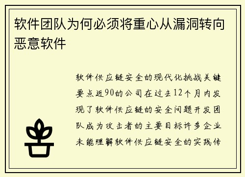 软件团队为何必须将重心从漏洞转向恶意软件 